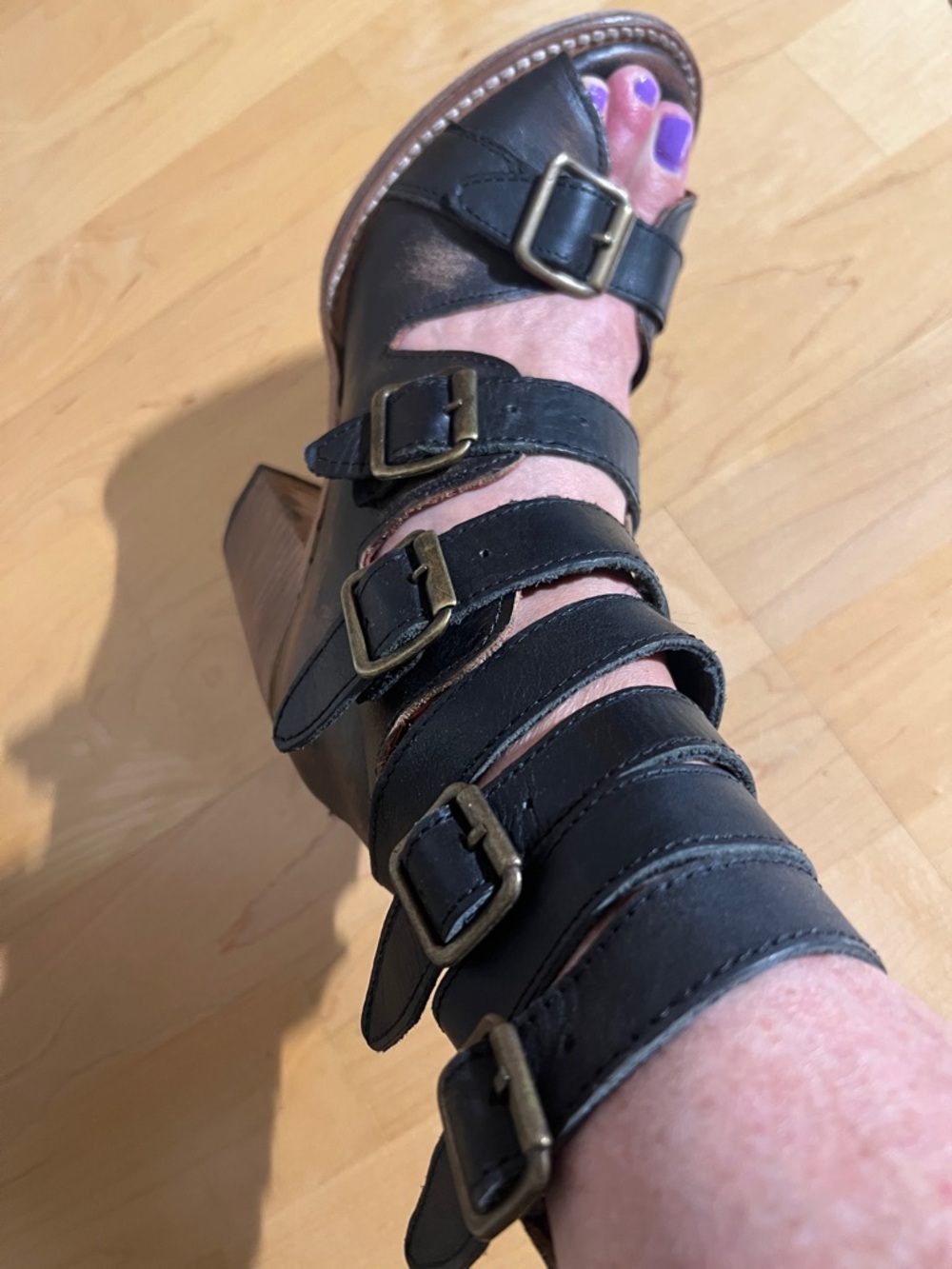 Freebird by Steven Bond Black Multi-Buckle Block Heel Sandals with box